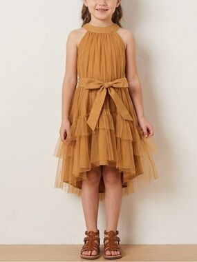 Joyfolie Girls Fay High Low Tulle Maxi Dress in Honey